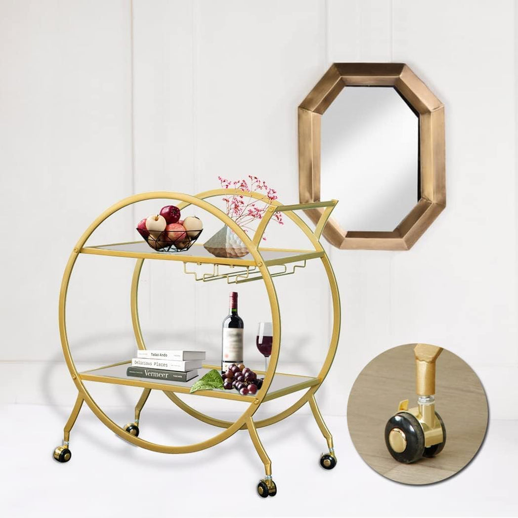 Modern Circular Bar Trolley with Dual Shelves