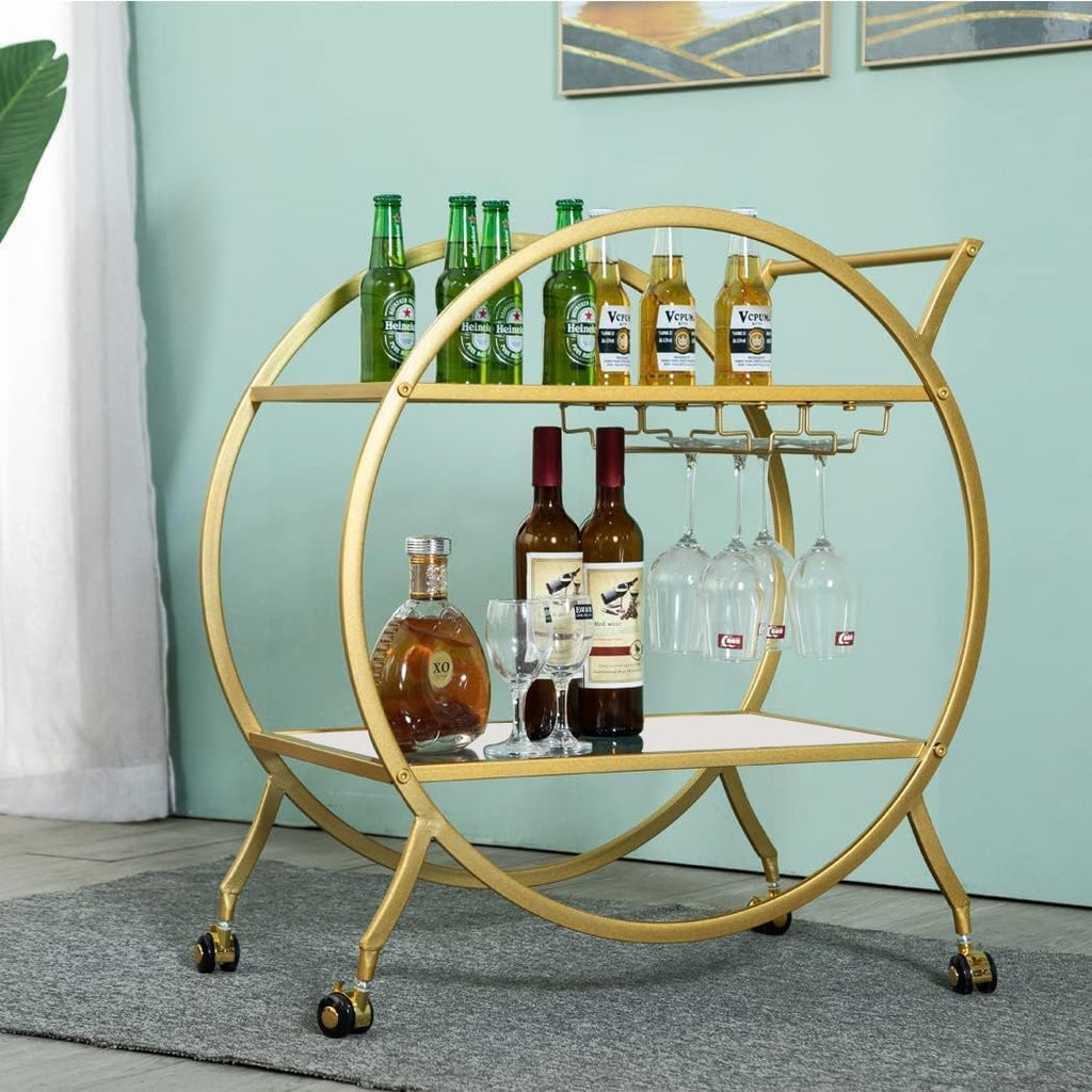 Modern Circular Bar Trolley with Dual Shelves