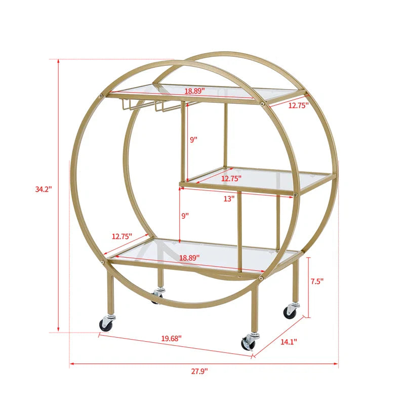 Modern Circular Drink Trolley with Glass Rack Trolley