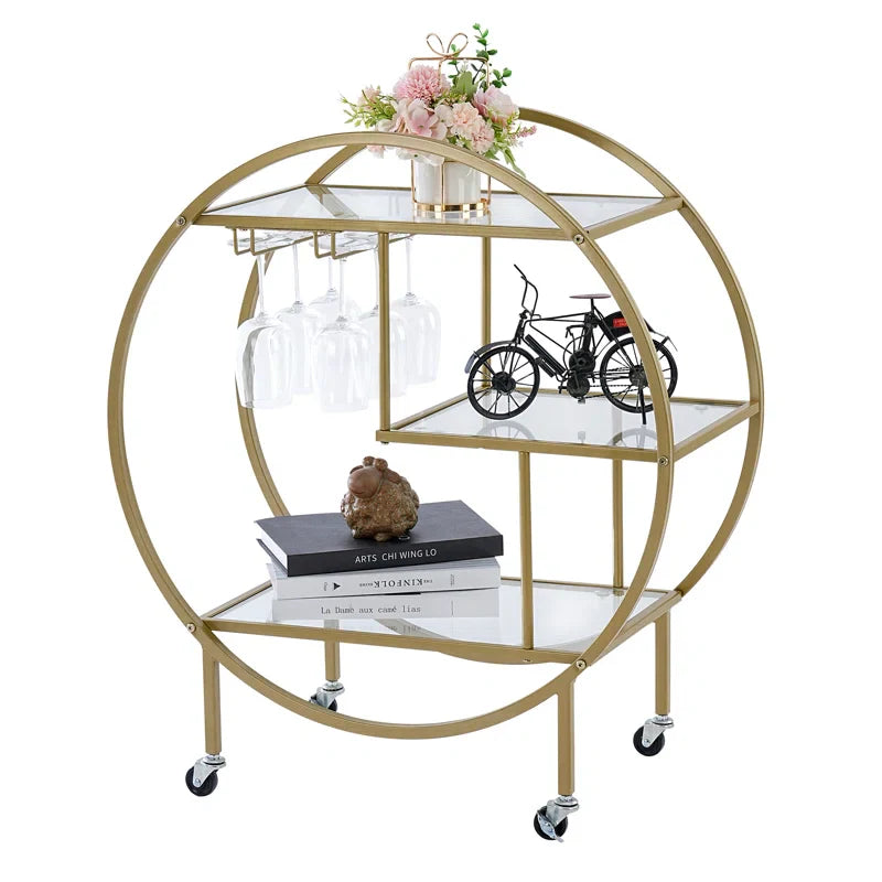 Modern Circular Drink Trolley with Glass Rack Trolley