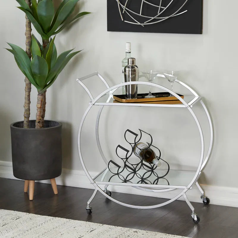 Modern Circular Premium Bar Cart with Wine Rack