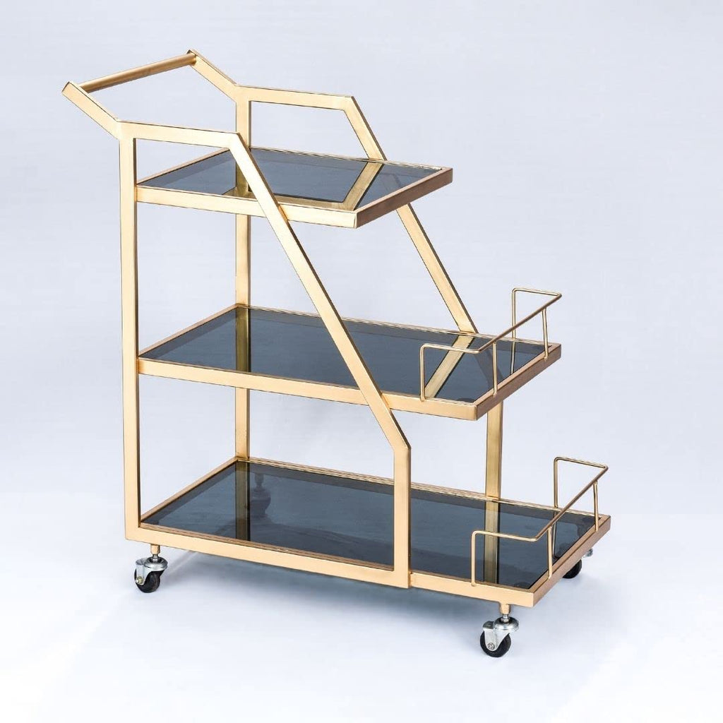 Modern Geometric Gold Bar Cart with Triple Tiers Trolley