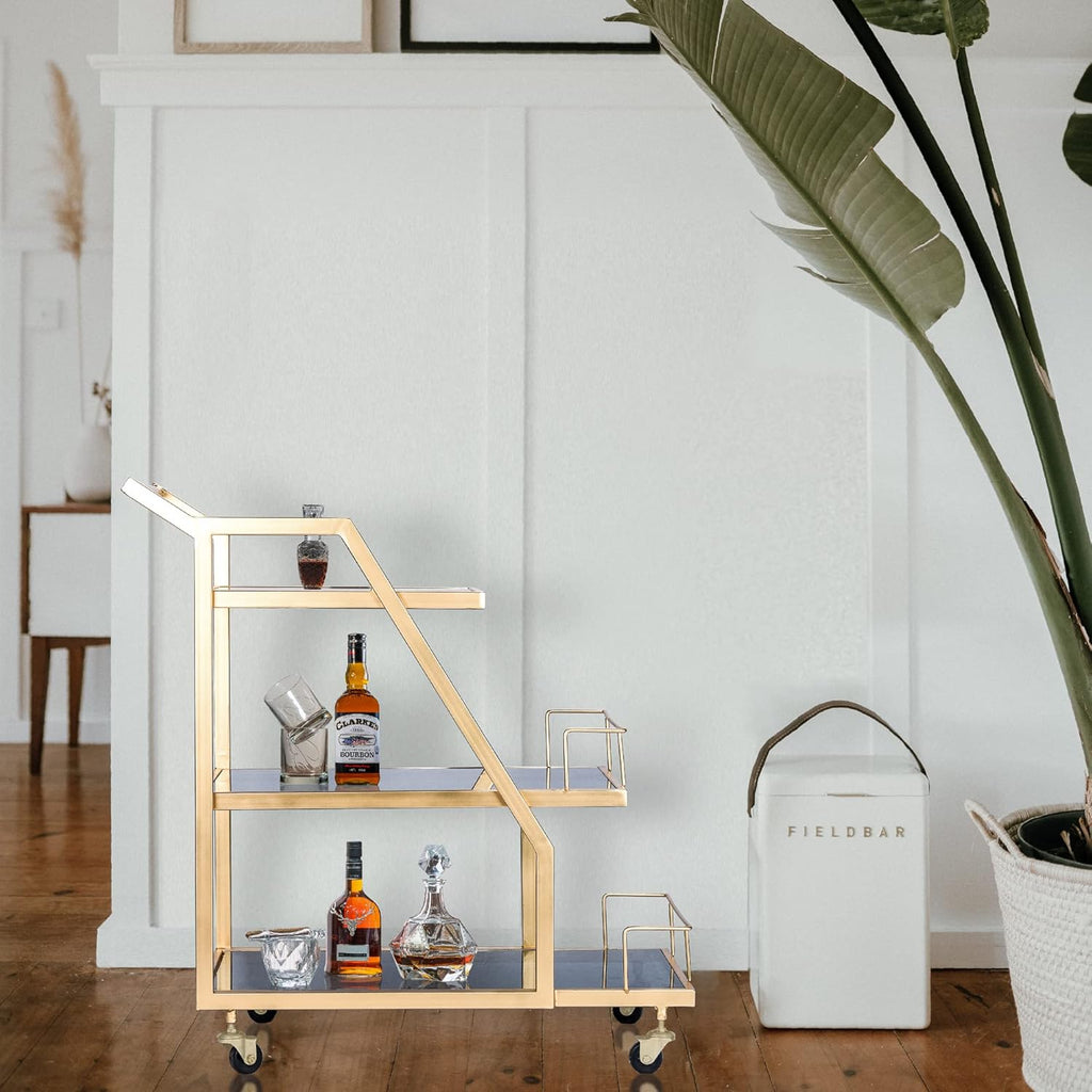 Modern Geometric Gold Bar Cart with Triple Tiers Trolley