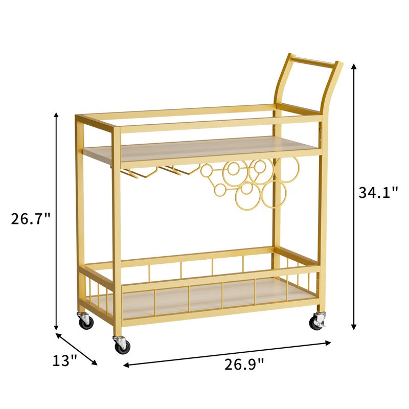 Modern Gold Bar Cart with Built-In Wine Storage Trolley