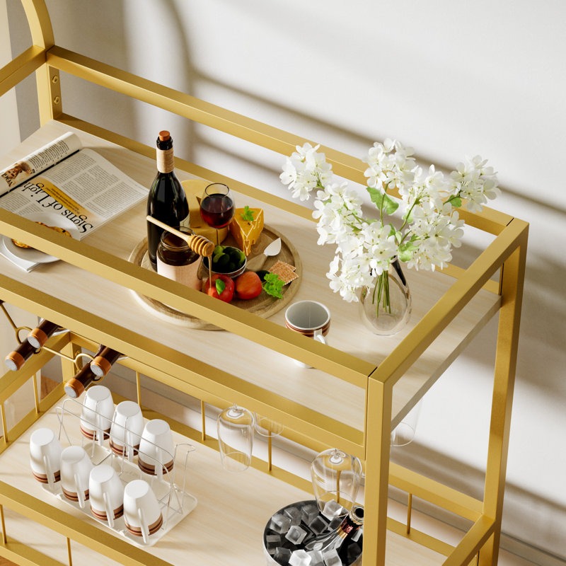 Modern Gold Bar Cart with Built-In Wine Storage Trolley