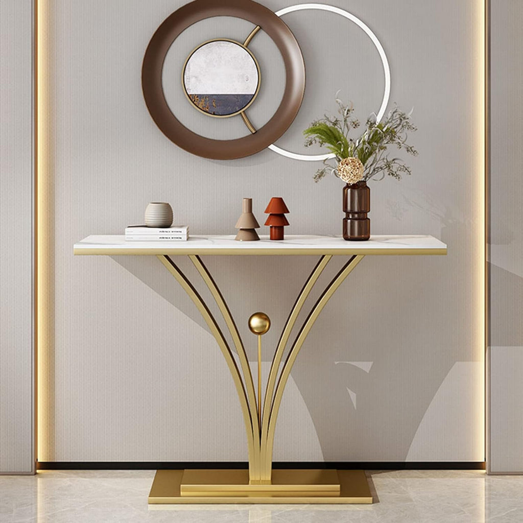 Modern Gold Base Console Table with Sleek White Marble Top