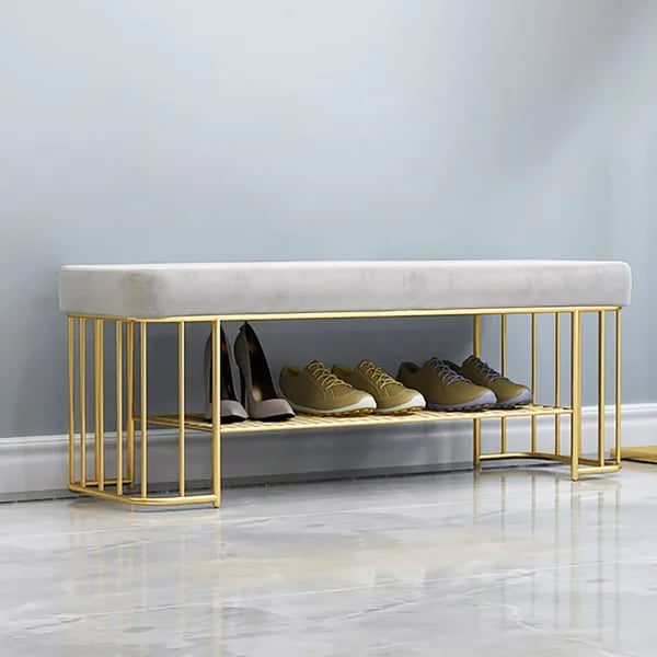 Modern Gray Velvet Entryway Bench with Shoe Rank