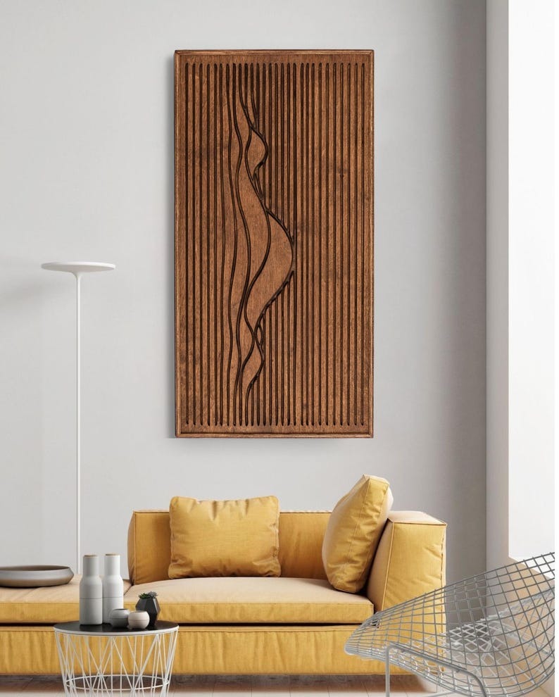 Modern Textured Wood Panel Featuring Abstract Woman Shape