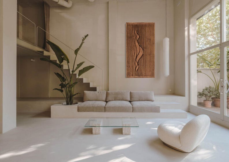 Modern Textured Wood Panel Featuring Abstract Woman Shape