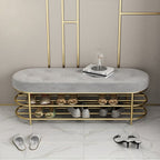 Modern Upholstered Gray Velvet Bench with Shoe Storage