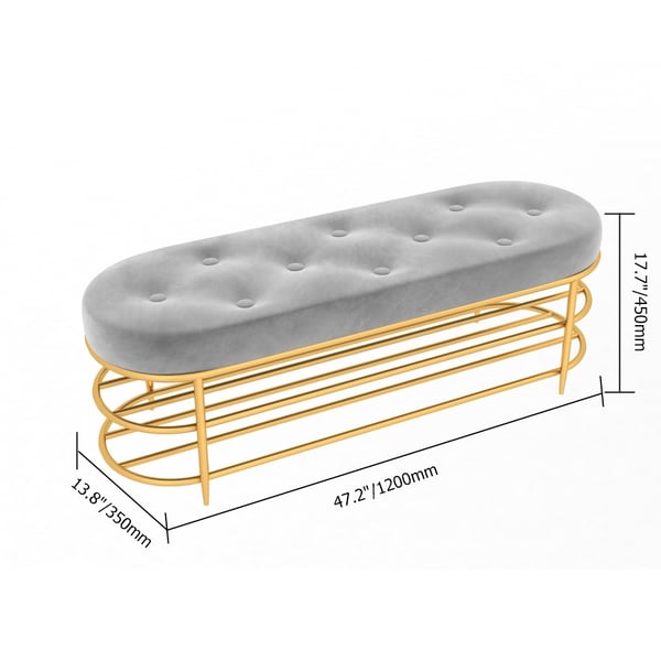 Modern Upholstered Gray Velvet Bench with Shoe Storage