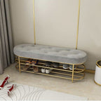Modern Upholstered Gray Velvet Bench with Shoe Storage