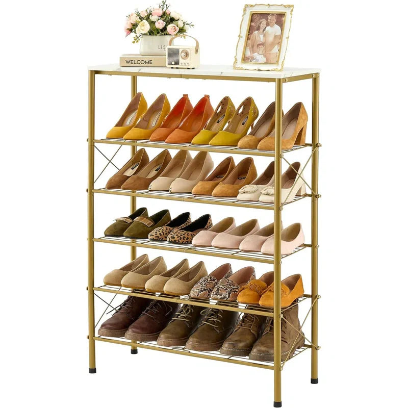Modern Vertical Shoe Storage Shelf with Glossy Gold Finish
