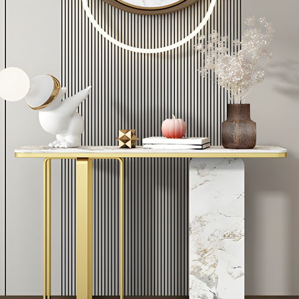 Modern White Marble Console Table with Dual-Leg Gold Design