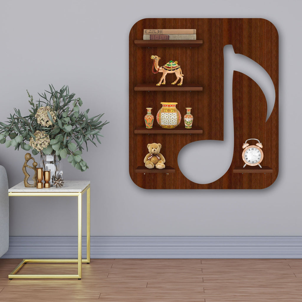 Music Note LED Wooden Wall Shelf | Walnut Finish Décor - Decorsmart