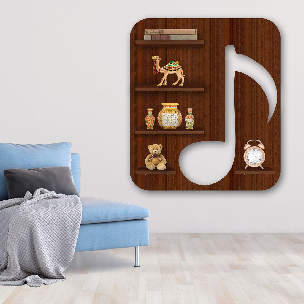 Music Note LED Wooden Wall Shelf | Walnut Finish Décor - Decorsmart