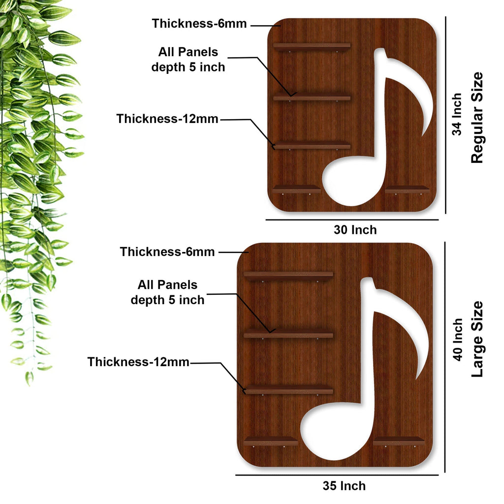 Music Note LED Wooden Wall Shelf | Walnut Finish Décor - Decorsmart