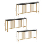 Narrow Long Faux Black Marble Gold Console Table