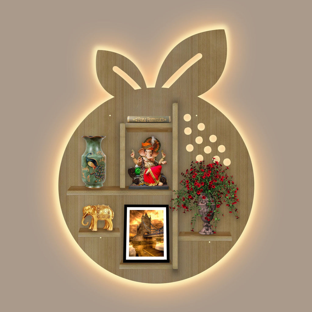Orange Fruit Shape Wooden LED Wall Shelf for Kids | Oak Finish Décor - Decorsmart