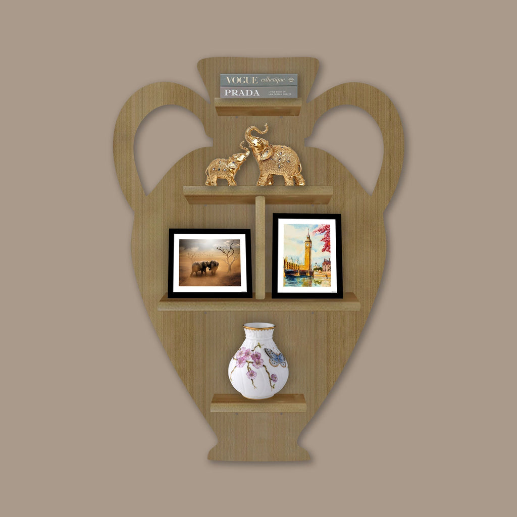 LED Light Wall Shelf with Oak Finish