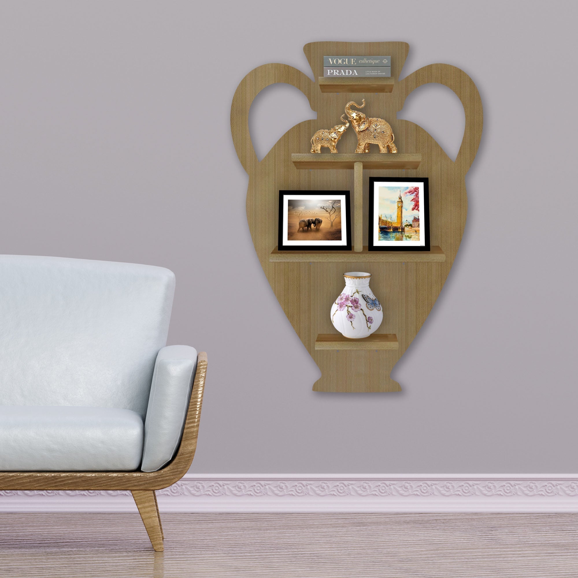 Pitcher Shape Wooden LED Light Wall Shelf 