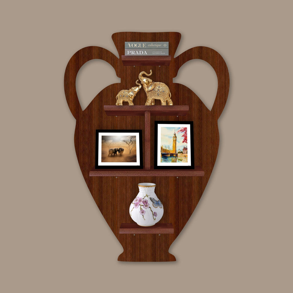 LED Light Wall Shelf with Walnut Finish