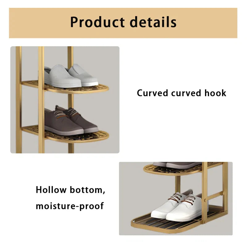 Premium 7 Pair Shoe Display Stand with Sturdy Golden Metal Frame