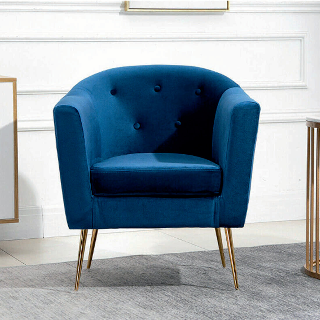 Blue Tufted Round Back Cushiony Sofa 