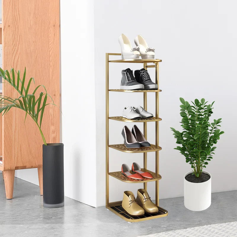 Premium Shoe Display Stand with Sturdy Golden Metal Frame