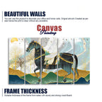 Premium Wall Painting of Horse and Golden trees with Colored Mountains of Five Pieces