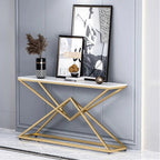 Pyramid Design Console Marble Table Golden Metal Finish for Home Decor		
