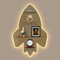 Rocket Shape Wooden Wall Shelf LED Light Wall Shelf with Oak Finish
