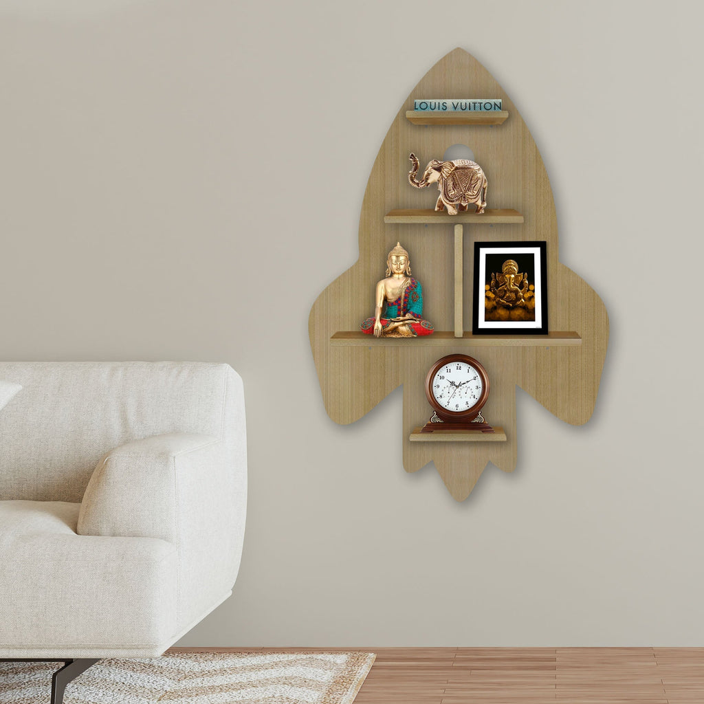 Rocket Shape Wooden Wall Shelf LED Light Wall Shelf