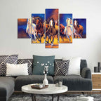 Seven Horses Five Pieces Premium Canvas Wall Painting