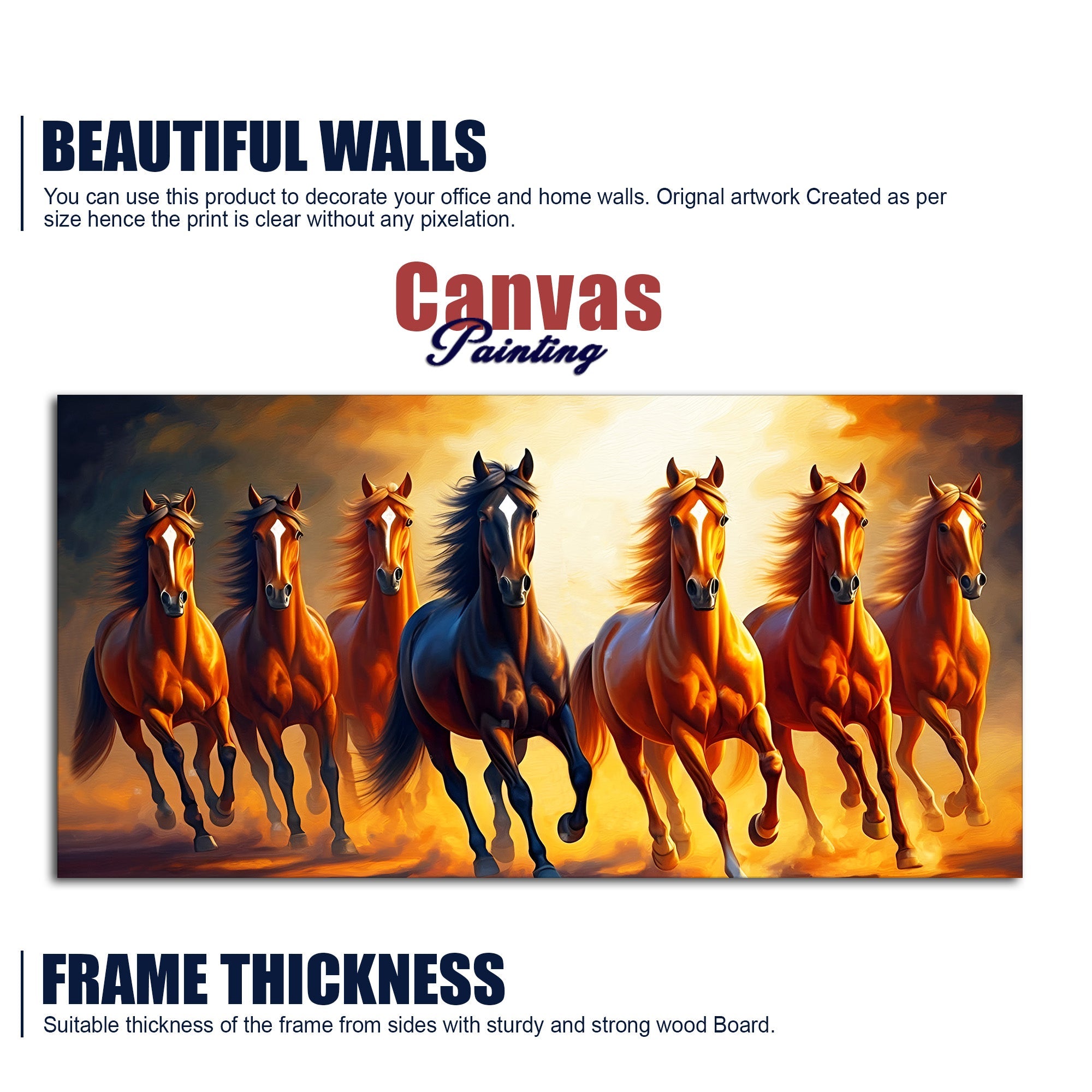 Seven Horses Running at Sunset Wooden Canvas Wall Painting