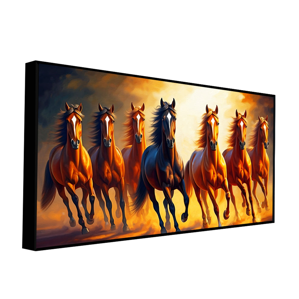 Seven Horses Running at Sunset Wooden Canvas Wall Painting