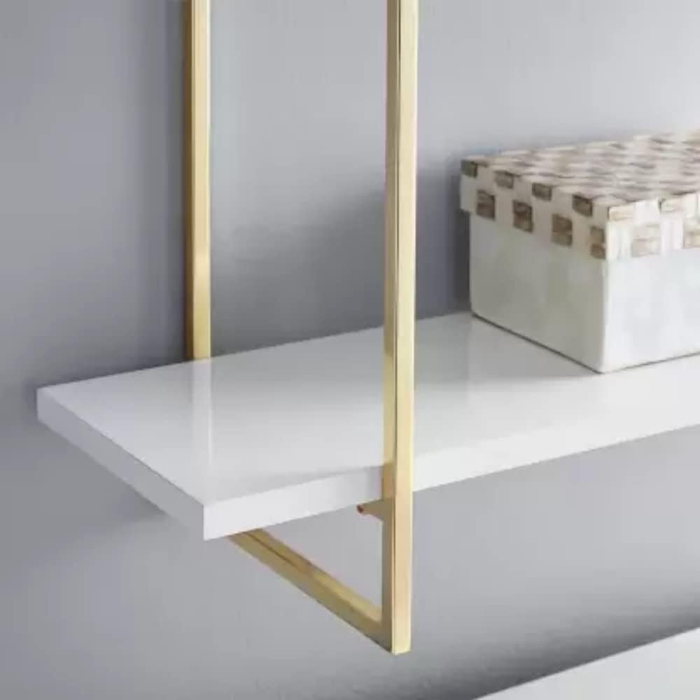 Sleek Designer Wall Shelf with Golden Metallic Frame