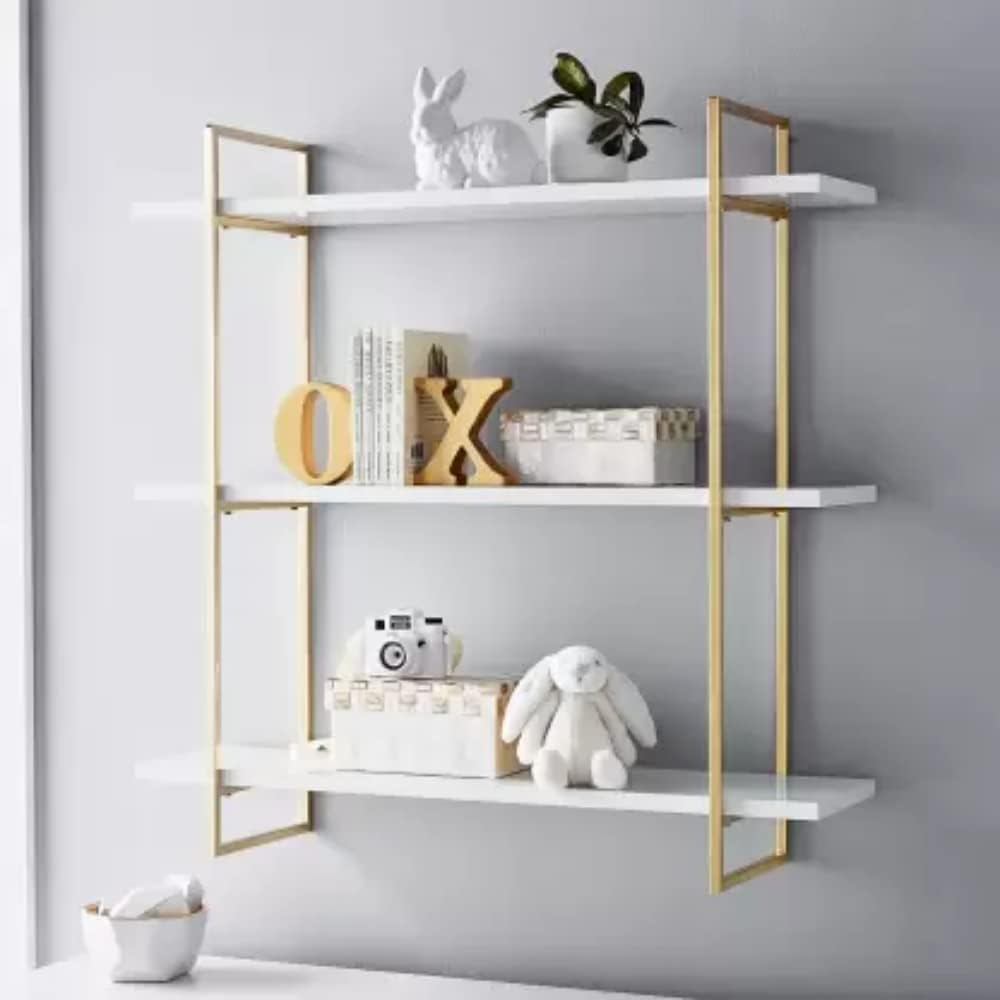Sleek Designer Wall Shelf with Golden Metallic Frame