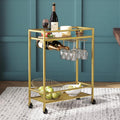 Sleek Gold Bar Cart Trolley with Wine Bottle & Glass Racks