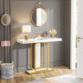 Sleek Marble Console Featuring White Marble and Gold Rectangle Frame