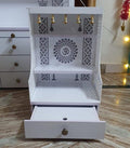 Small Home Mandir with Storage and Carved Floral Side Panels