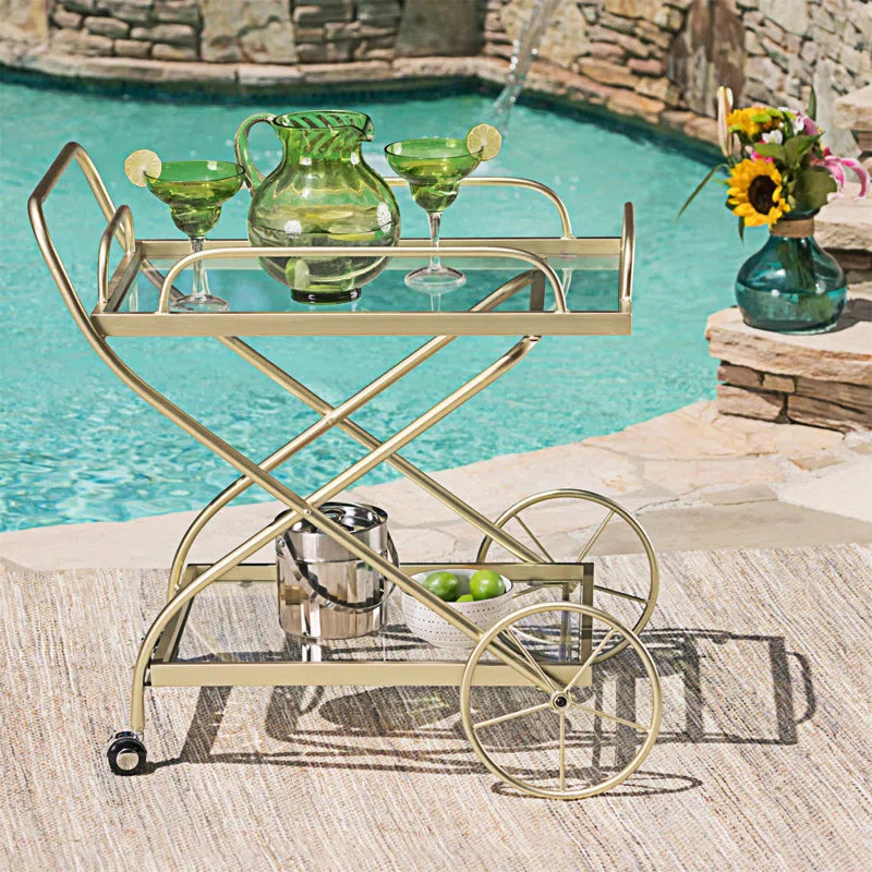 Sophisticated Cross Bar Drinks Trolley in Golden Finish