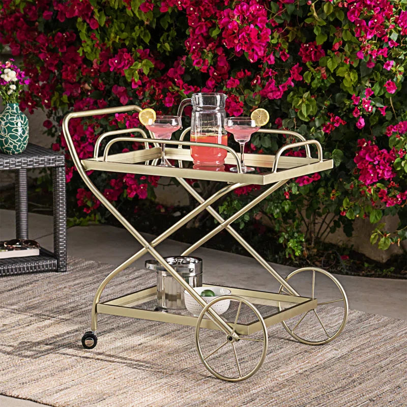 Sophisticated Cross Bar Drinks Trolley in Golden Finish