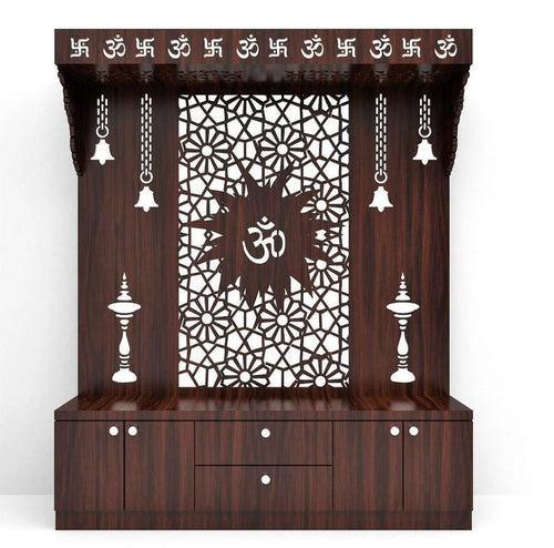 Spacious Wooden Pooja Mandir with Backlit Om Design and Storage