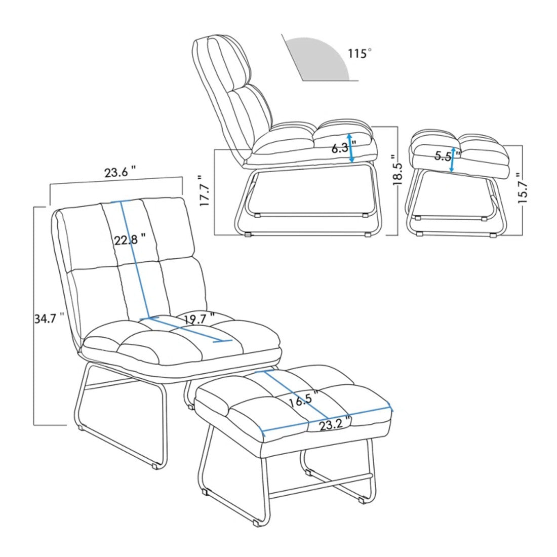  Velvet Chair with Footrest