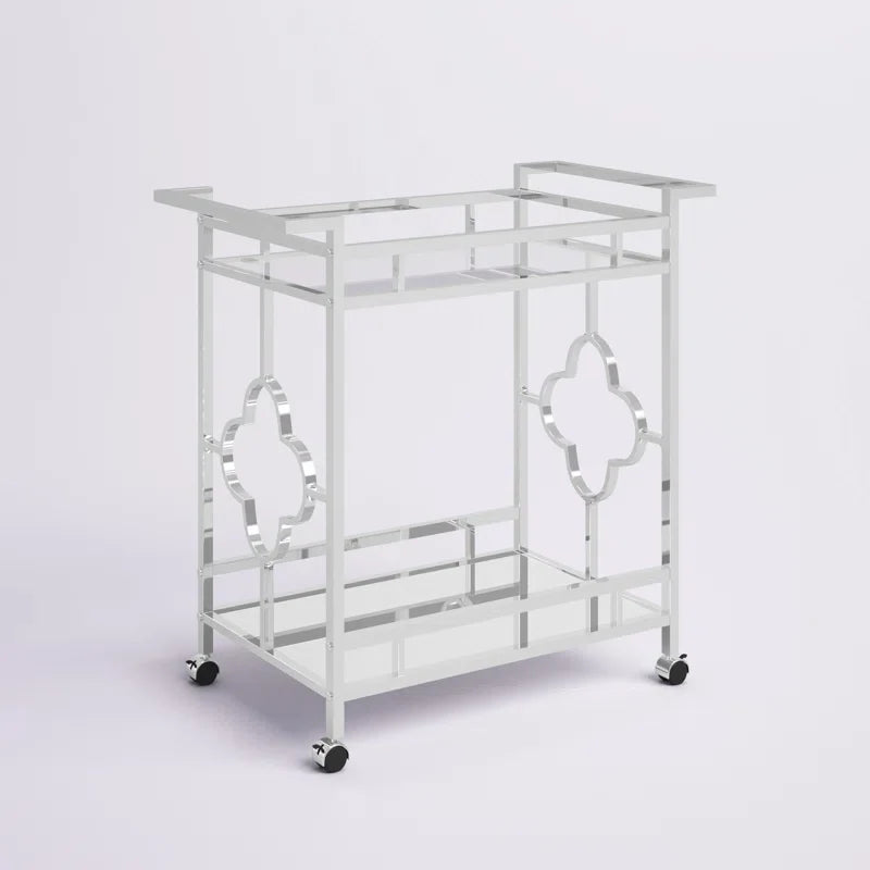Stylish Bar Cart with Mirror Shelves and Metallic Glam Trolley