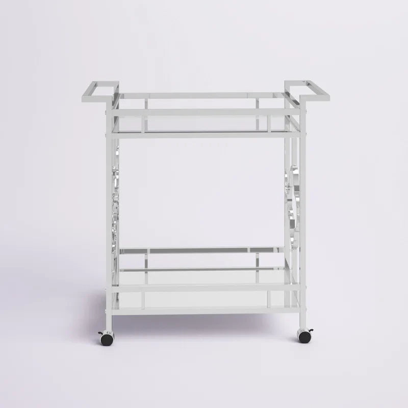 Stylish Bar Cart with Mirror Shelves and Metallic Glam Trolley