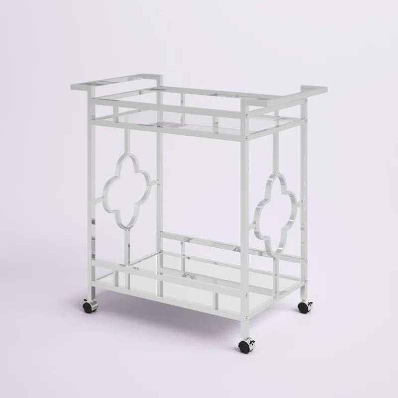 Stylish Bar Cart with Mirror Shelves and Metallic Glam Trolley