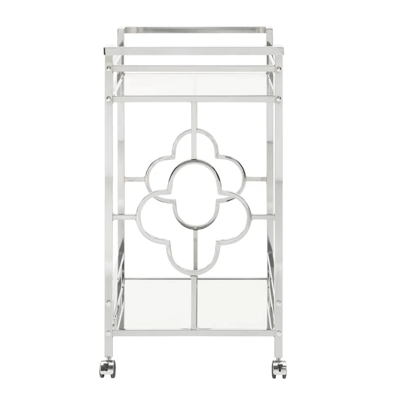 Stylish Bar Cart with Mirror Shelves and Metallic Glam Trolley