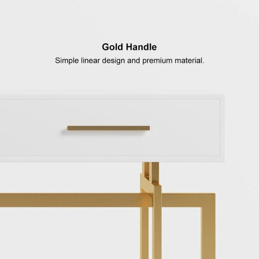 Stylish White Cabinet Table with Metallic Touch